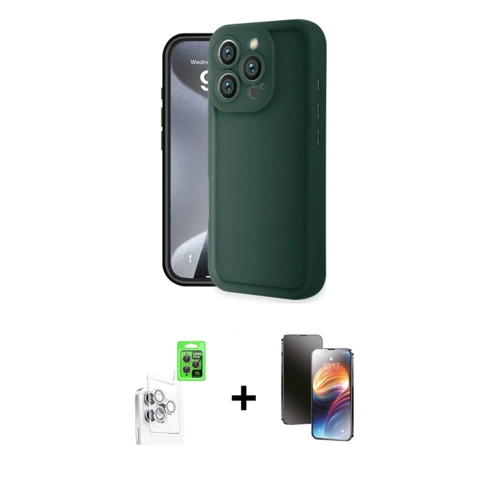 MARSİLYAN™- iPhone 16 Pro Kılıf Yankı Yansıma Özel Seri - Siyah 3D Antistatik Mat Seramik Nano Ekran Koruyucu + Raze Metal Kamera Lens - BZ