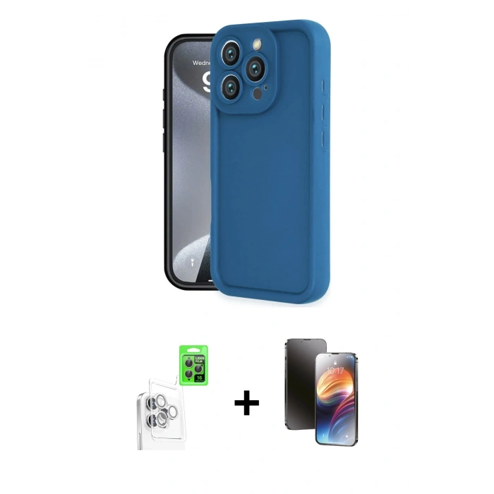 MARSİLYAN™- iPhone 16 Pro Kılıf Yankı Yansıma Özel Seri - Siyah 3D Antistatik Mat Seramik Nano Ekran Koruyucu + Raze Metal Kamera Lens - BZ
