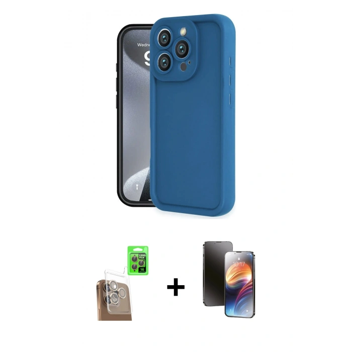 MARSİLYAN™- iPhone 16 Pro Kılıf Yankı Yansıma Özel Seri - Siyah 3D Antistatik Mat Seramik Nano Ekran Koruyucu + Raze Metal Kamera Lens - CLTM