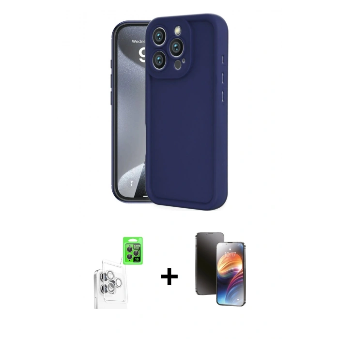 MARSİLYAN™- iPhone 16 Pro Kılıf Yankı Yansıma Özel Seri - Siyah 3D Antistatik Mat Seramik Nano Ekran Koruyucu + Beyaz Raze Metal Kamera Lens