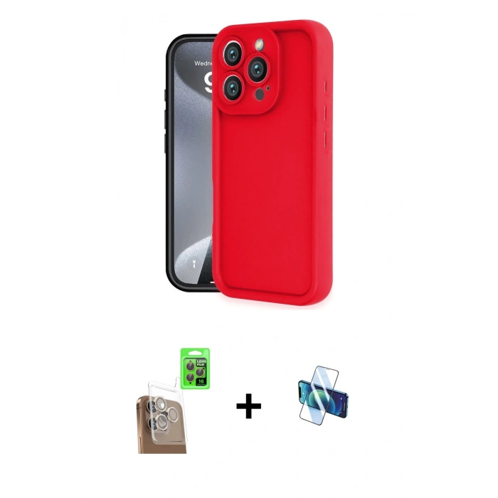 MARSİLYAN™- iPhone 16 Pro Kılıf Yankı Yansıma Özel Seri - Siyah 3D Antistatik Seramik Nano Ekran Koruyucu + Raze Metal Kamera Lens - CLTM