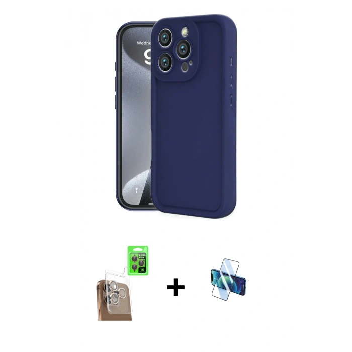 MARSİLYAN™- iPhone 16 Pro Kılıf Yankı Yansıma Özel Seri - Siyah 3D Antistatik Seramik Nano Ekran Koruyucu + Raze Metal Kamera Lens - CLTM