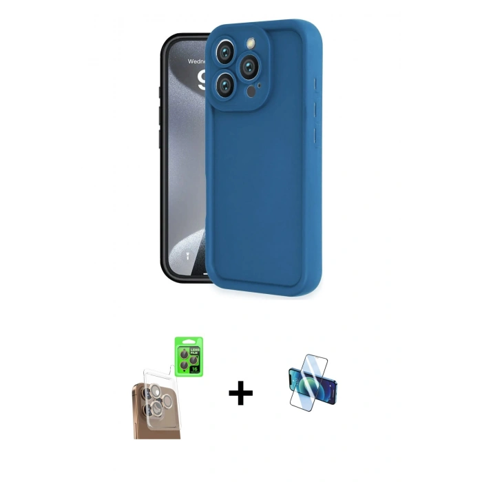 MARSİLYAN™- iPhone 16 Pro Kılıf Yankı Yansıma Özel Seri - Siyah 3D Antistatik Seramik Nano Ekran Koruyucu + Raze Metal Kamera Lens - CLTM