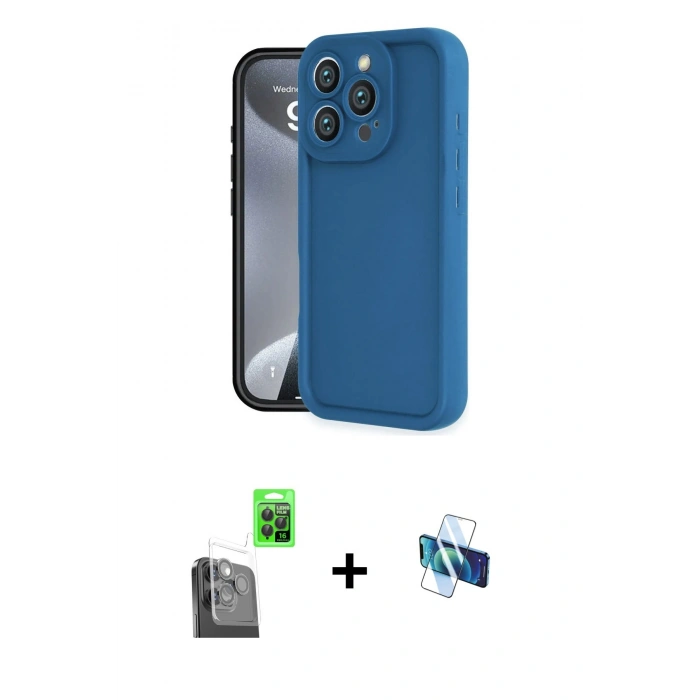 MARSİLYAN™- iPhone 16 Pro Kılıf Yankı Yansıma Özel Seri - Siyah 3D Antistatik Seramik Nano Ekran Koruyucu + Raze Metal Kamera Lens - SH