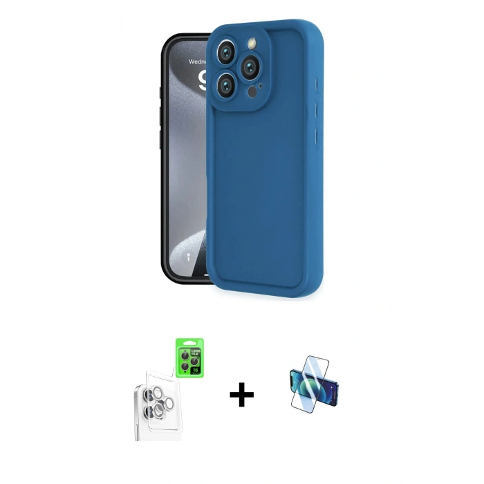 MARSİLYAN™- iPhone 16 Pro Kılıf Yankı Yansıma Özel Seri - Siyah 3D Antistatik Seramik Nano Ekran Koruyucu + Raze Metal Kamera Lens - BZ