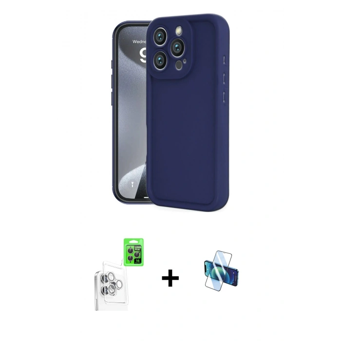 MARSİLYAN™- iPhone 16 Pro Kılıf Yankı Yansıma Özel Seri - Siyah 3D Antistatik Seramik Nano Ekran Koruyucu + Raze Metal Kamera Lens - BZ