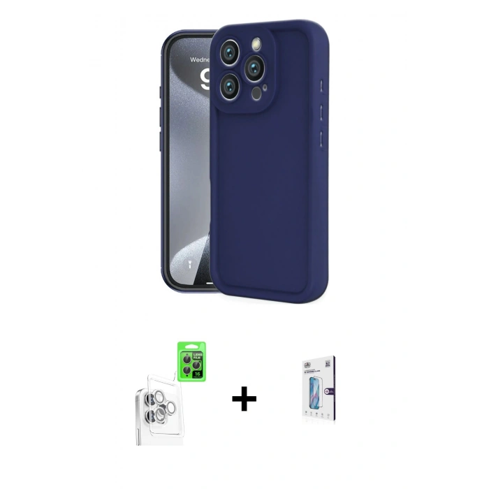 MARSİLYAN™- iPhone 16 Pro Kılıf Yankı Yansıma Özel Seri - Siyah Bilvis 0.18mm Plus Cam Ekran Koruyucu + Raze Metal Kamera Lens - BZ