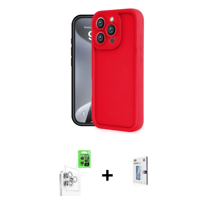 MARSİLYAN™- iPhone 16 Pro Kılıf Yankı Yansıma Özel Seri - Siyah Bilvis 0.18mm Plus Cam Ekran Koruyucu + Raze Metal Kamera Lens - BZ