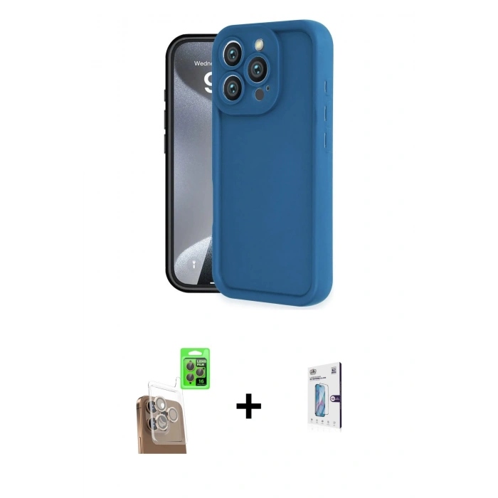MARSİLYAN™- iPhone 16 Pro Kılıf Yankı Yansıma Özel Seri - Siyah Bilvis 0.18mm Plus Cam Ekran Koruyucu + Raze Metal Kamera Lens - CLTM