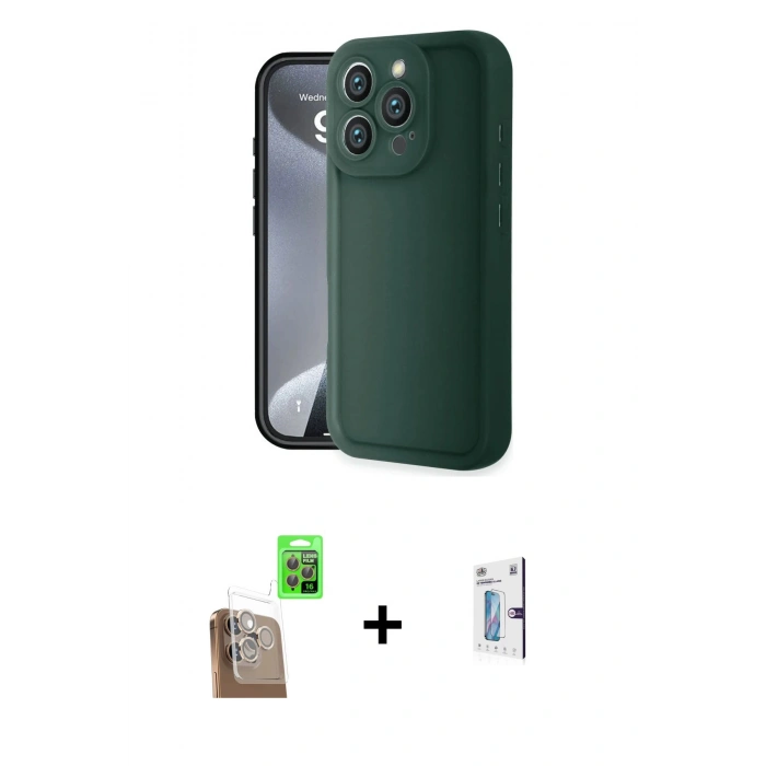 MARSİLYAN™- iPhone 16 Pro Kılıf Yankı Yansıma Özel Seri - Siyah Bilvis 0.18mm Plus Cam Ekran Koruyucu + Raze Metal Kamera Lens - CLTM