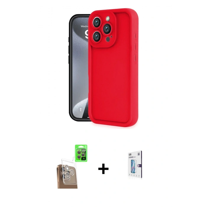 MARSİLYAN™- iPhone 16 Pro Kılıf Yankı Yansıma Özel Seri - Siyah Bilvis 0.18mm Plus Cam Ekran Koruyucu + Raze Metal Kamera Lens - CLTM