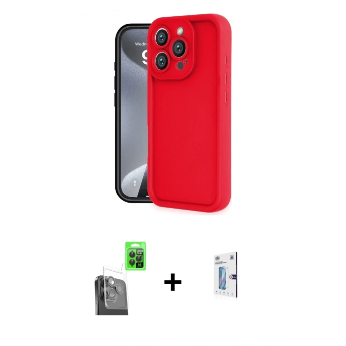 MARSİLYAN™- iPhone 16 Pro Kılıf Yankı Yansıma Özel Seri - Siyah Bilvis 0.18mm Plus Cam Ekran Koruyucu + Raze Metal Kamera Lens - SH