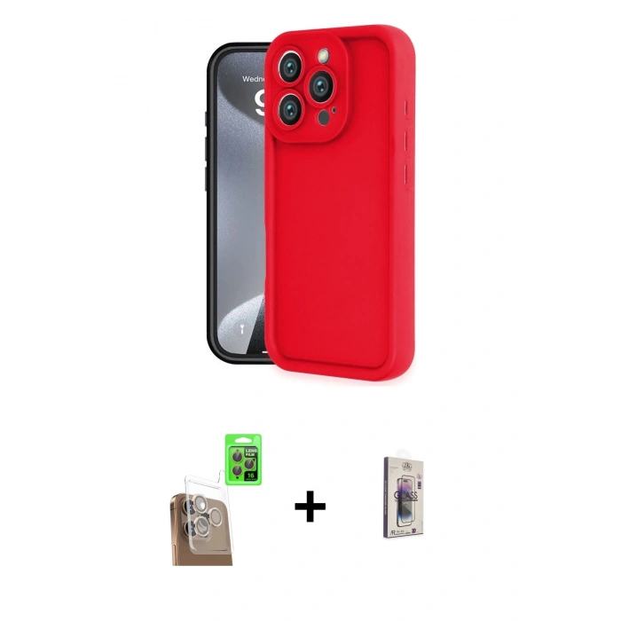 MARSİLYAN™- iPhone 16 Pro Kılıf Yankı Yansıma Özel Seri - Siyah Bilvis 3D Cam Ekran Koruyucu + Raze Metal Kamera Lens - CLTM
