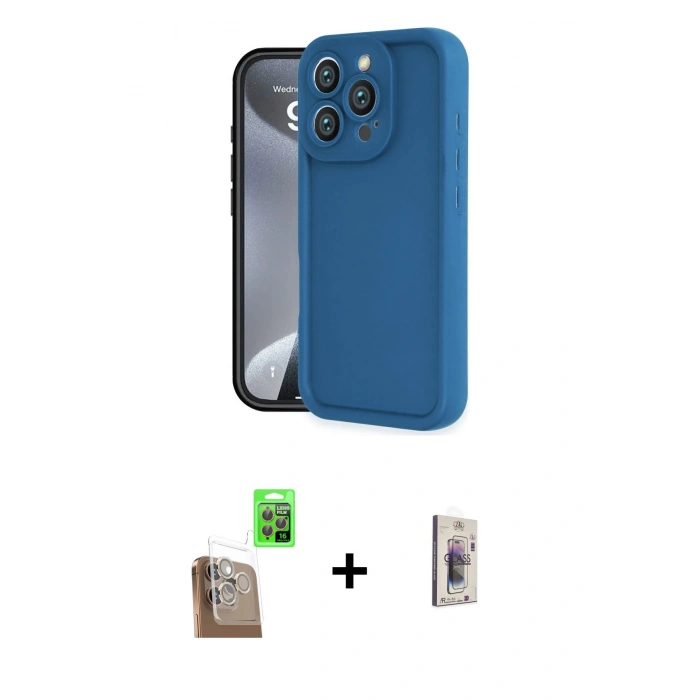 MARSİLYAN™- iPhone 16 Pro Kılıf Yankı Yansıma Özel Seri - Siyah Bilvis 3D Cam Ekran Koruyucu + Raze Metal Kamera Lens - CLTM