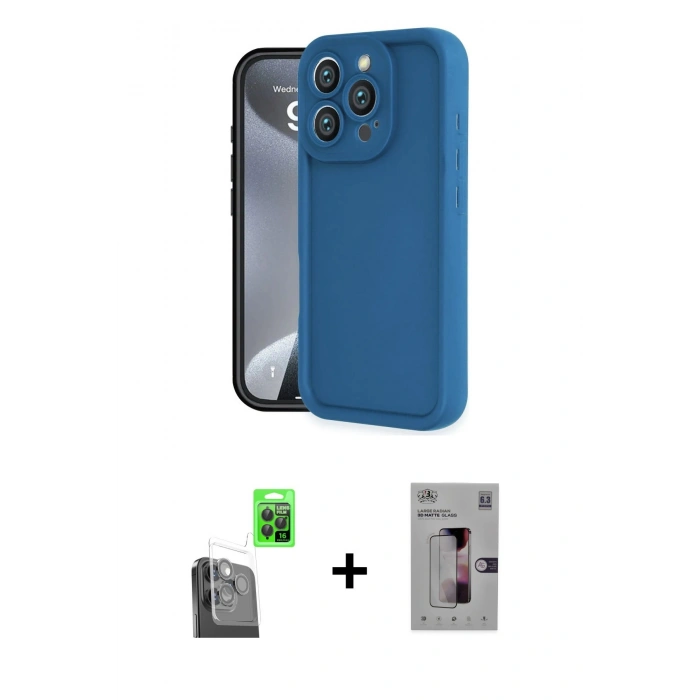 MARSİLYAN™- iPhone 16 Pro Kılıf Yankı Yansıma Özel Seri - Siyah Bilvis 3D Mat Cam Ekran Koruyucu + Raze Metal Kamera Lens - SH