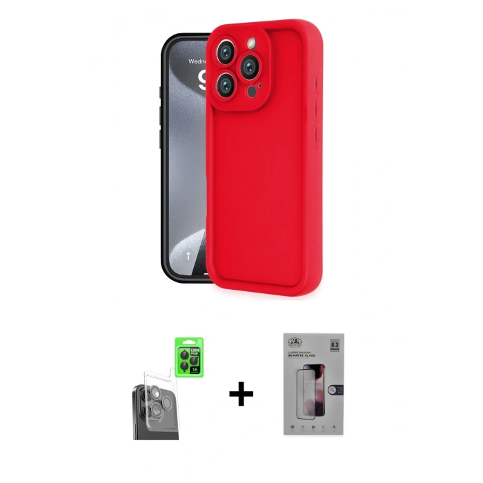 MARSİLYAN™- iPhone 16 Pro Kılıf Yankı Yansıma Özel Seri - Siyah Bilvis 3D Mat Cam Ekran Koruyucu + Raze Metal Kamera Lens - SH