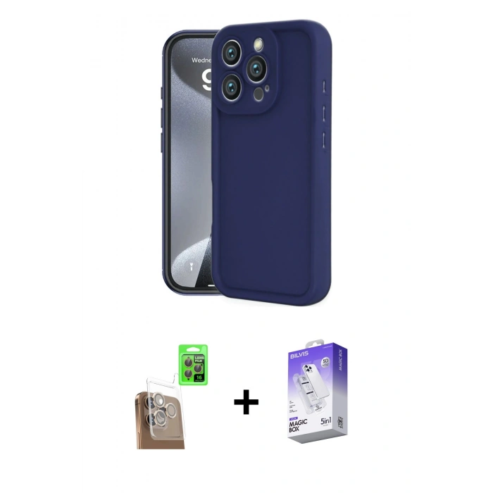 MARSİLYAN™- iPhone 16 Pro Kılıf Yankı Yansıma Özel Seri - Siyah Bilvis 5in1 3D Magic Cam Ekran Koruyucu + Raze Metal Kamera Lens - CLTM