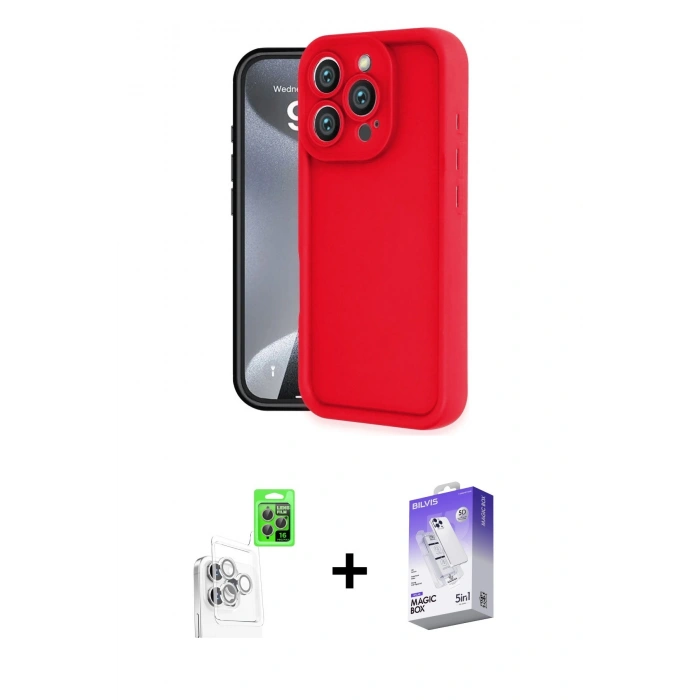 MARSİLYAN™- iPhone 16 Pro Kılıf Yankı Yansıma Özel Seri - Siyah Bilvis 5in1 3D Magic Cam Ekran Koruyucu + Raze Metal Kamera Lens - BZ