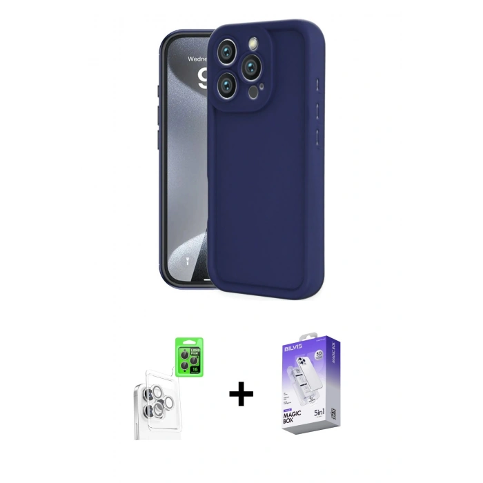 MARSİLYAN™- iPhone 16 Pro Kılıf Yankı Yansıma Özel Seri - Siyah Bilvis 5in1 3D Magic Cam Ekran Koruyucu + Raze Metal Kamera Lens - BZ