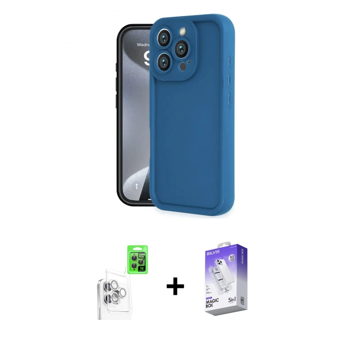 MARSİLYAN™- iPhone 16 Pro Kılıf Yankı Yansıma Özel Seri - Siyah Bilvis 5in1 3D Magic Cam Ekran Koruyucu + Raze Metal Kamera Lens - BZ