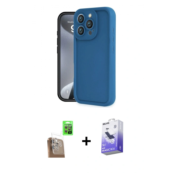 MARSİLYAN™- iPhone 16 Pro Kılıf Yankı Yansıma Özel Seri - Siyah Bilvis 5in1 5D Magic Hayalet Cam Ekran Koruyucu + Raze Metal Kamera Lens - CLTM