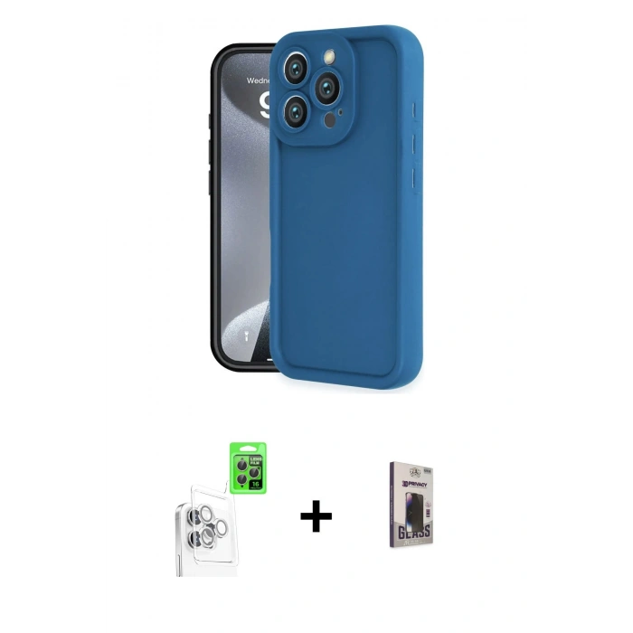 MARSİLYAN™- iPhone 16 Pro Kılıf Yankı Yansıma Özel Seri - Siyah Bilvis Hayalet Cam Ekran Koruyucu + Raze Metal Kamera Lens - BZ