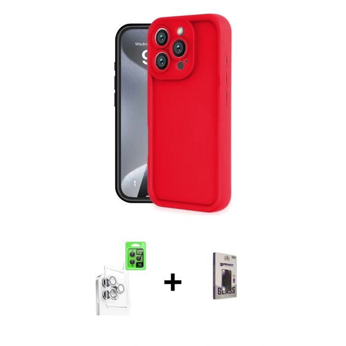 MARSİLYAN™- iPhone 16 Pro Kılıf Yankı Yansıma Özel Seri - Siyah Bilvis Hayalet Cam Ekran Koruyucu + Raze Metal Kamera Lens - BZ