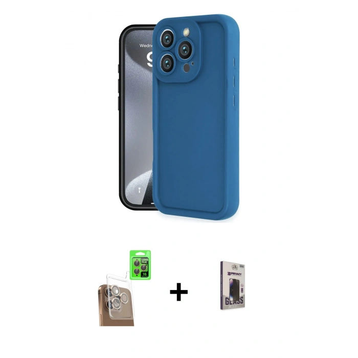 MARSİLYAN™- iPhone 16 Pro Kılıf Yankı Yansıma Özel Seri - Siyah Bilvis Hayalet Cam Ekran Koruyucu + Raze Metal Kamera Lens - CLTM
