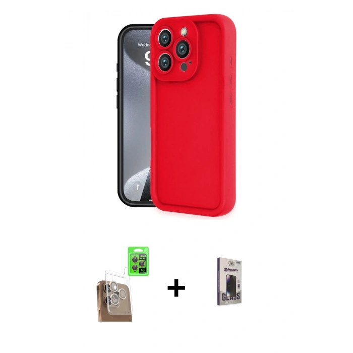 MARSİLYAN™- iPhone 16 Pro Kılıf Yankı Yansıma Özel Seri - Siyah Bilvis Hayalet Cam Ekran Koruyucu + Raze Metal Kamera Lens - CLTM