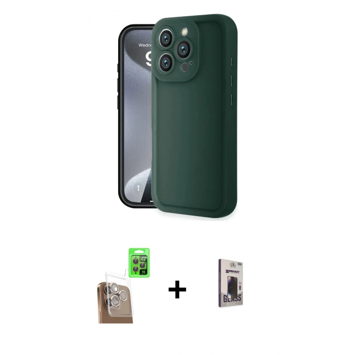 MARSİLYAN™- iPhone 16 Pro Kılıf Yankı Yansıma Özel Seri - Siyah Bilvis Hayalet Cam Ekran Koruyucu + Raze Metal Kamera Lens - CLTM
