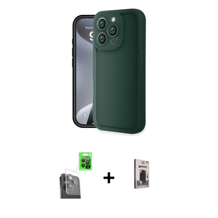 MARSİLYAN™- iPhone 16 Pro Kılıf Yankı Yansıma Özel Seri - Siyah Bilvis Hayalet Cam Ekran Koruyucu + Raze Metal Kamera Lens - SH