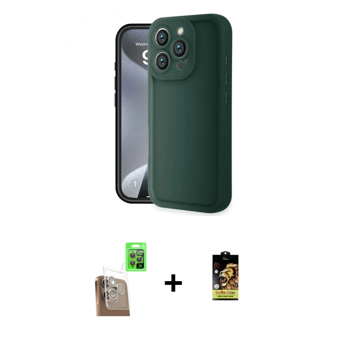 MARSİLYAN™- iPhone 16 Pro Kılıf Yankı Yansıma Özel Seri - Siyah Buffer Cam Ekran Koruyucu + Raze Metal Kamera Lens - CLTM