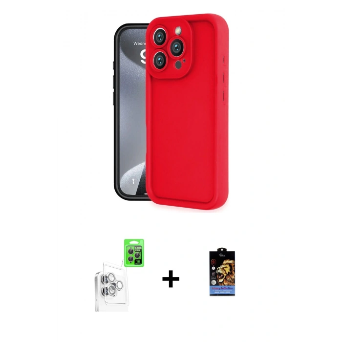 MARSİLYAN™- iPhone 16 Pro Kılıf Yankı Yansıma Özel Seri - Siyah Buffer Hayalet Cam Ekran Koruyucu + Beyaz Raze Metal Kamera Lens