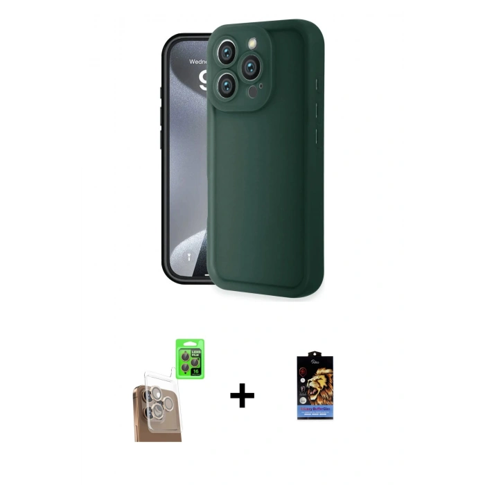 MARSİLYAN™- iPhone 16 Pro Kılıf Yankı Yansıma Özel Seri - Siyah Buffer Hayalet Cam Ekran Koruyucu + Çöl Titanyum Raze Metal Kamera Lens