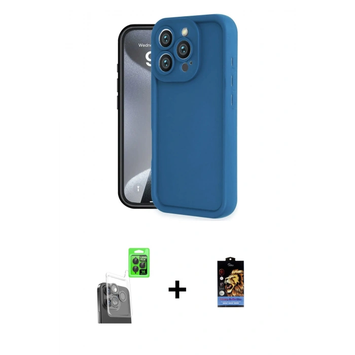 MARSİLYAN™- iPhone 16 Pro Kılıf Yankı Yansıma Özel Seri - Siyah Buffer Hayalet Cam Ekran Koruyucu + Raze Metal Kamera Lens - SH