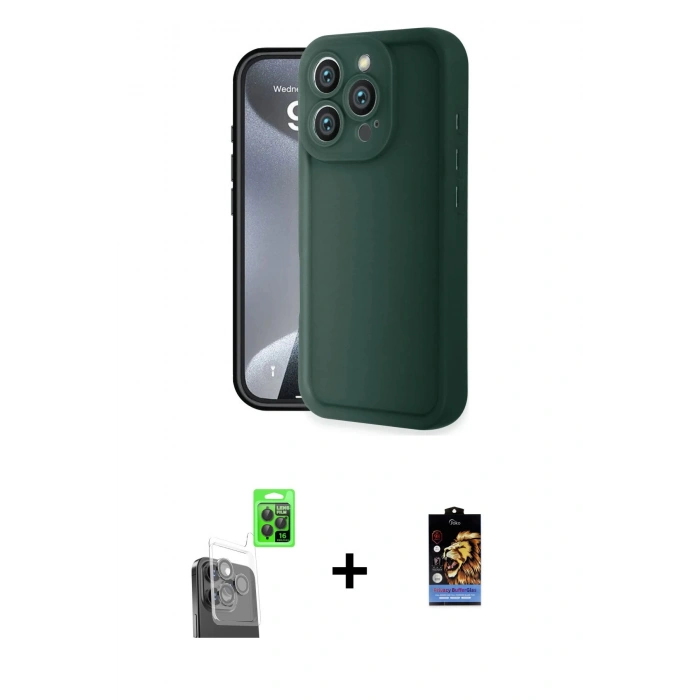 MARSİLYAN™- iPhone 16 Pro Kılıf Yankı Yansıma Özel Seri - Siyah Buffer Hayalet Cam Ekran Koruyucu + Raze Metal Kamera Lens - SH
