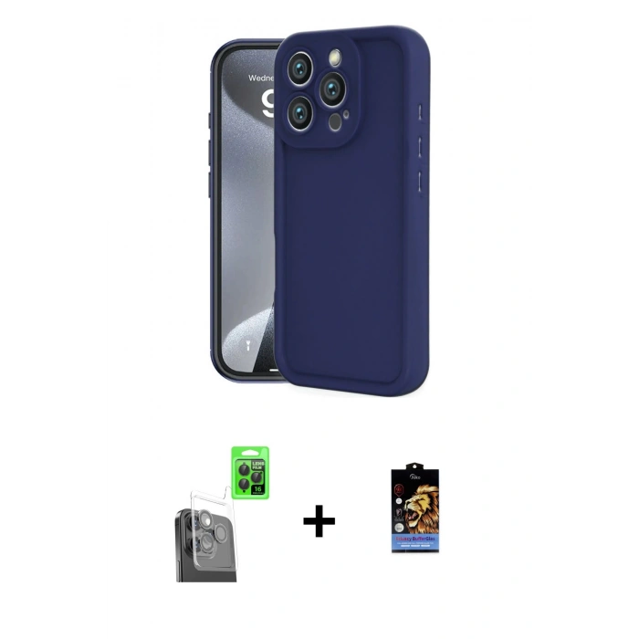 MARSİLYAN™- iPhone 16 Pro Kılıf Yankı Yansıma Özel Seri - Siyah Buffer Hayalet Cam Ekran Koruyucu + Raze Metal Kamera Lens - SH