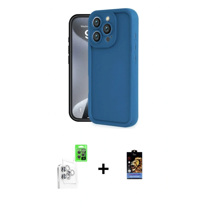 MARSİLYAN™- iPhone 16 Pro Kılıf Yankı Yansıma Özel Seri - Siyah Buffer Hayalet Cam Ekran Koruyucu + Raze Metal Kamera Lens - BZ