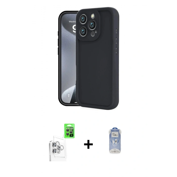 MARSİLYAN™- iPhone 16 Pro Kılıf Yankı Yansıma Özel Seri - Siyah Joko Magic 5D Cam + Raze Metal Kamera Lens - BZ