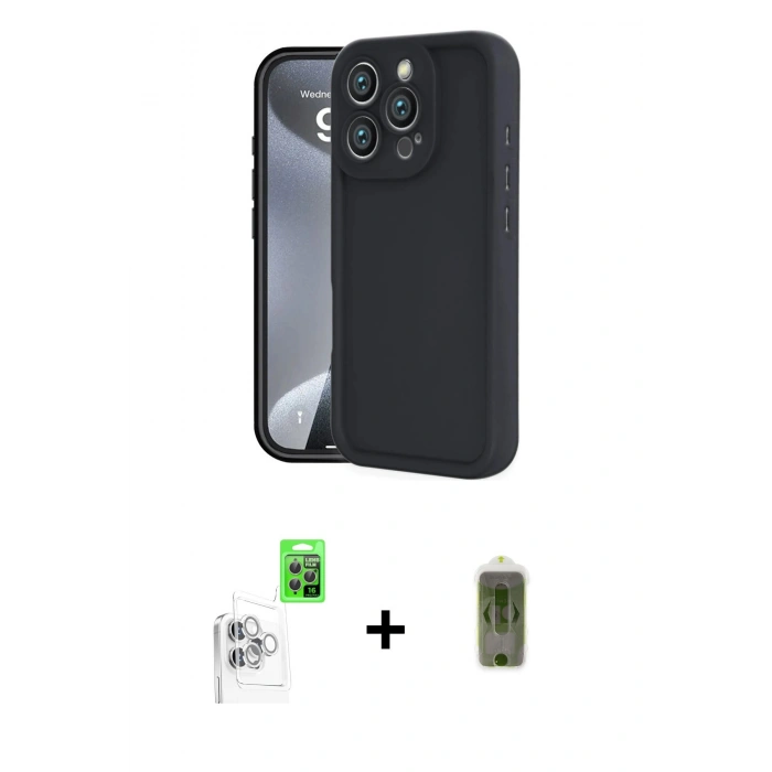 MARSİLYAN™- iPhone 16 Pro Kılıf Yankı Yansıma Özel Seri - Siyah Joko Magic 5D Hayalet Cam + Raze Metal Kamera Lens - BZ