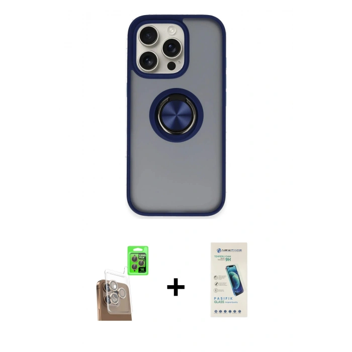 MARSİLYAN™- iPhone 16 Pro Kılıf Yörünge Çizgi - Şeffaf Pasifik Cam Ekran Koruyucu + Raze Metal Kamera Lens - CLTM