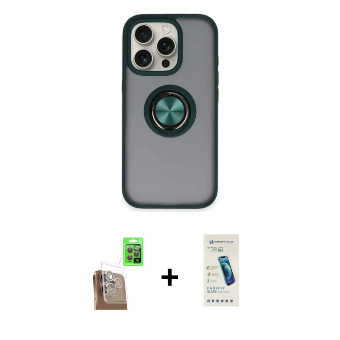 MARSİLYAN™- iPhone 16 Pro Kılıf Yörünge Çizgi - Şeffaf Pasifik Cam Ekran Koruyucu + Raze Metal Kamera Lens - CLTM