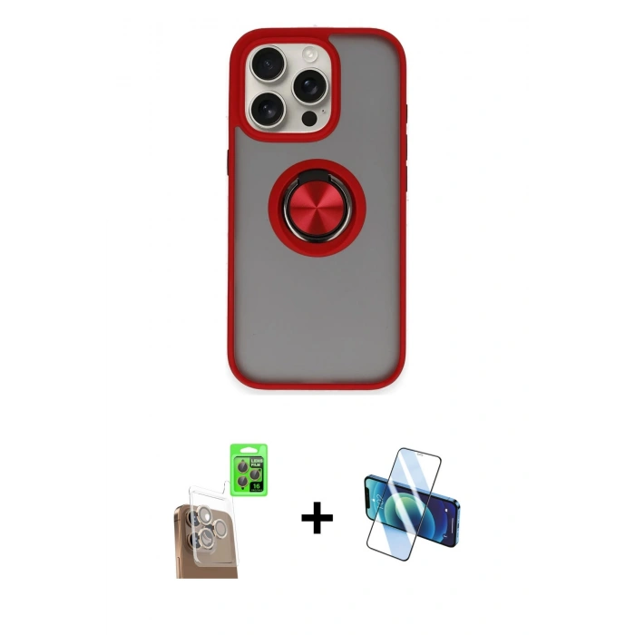 MARSİLYAN™- iPhone 16 Pro Kılıf Yörünge Çizgi - Siyah 3D Antistatik Cam Ekran Koruyucu + Raze Metal Kamera Lens - CLTM