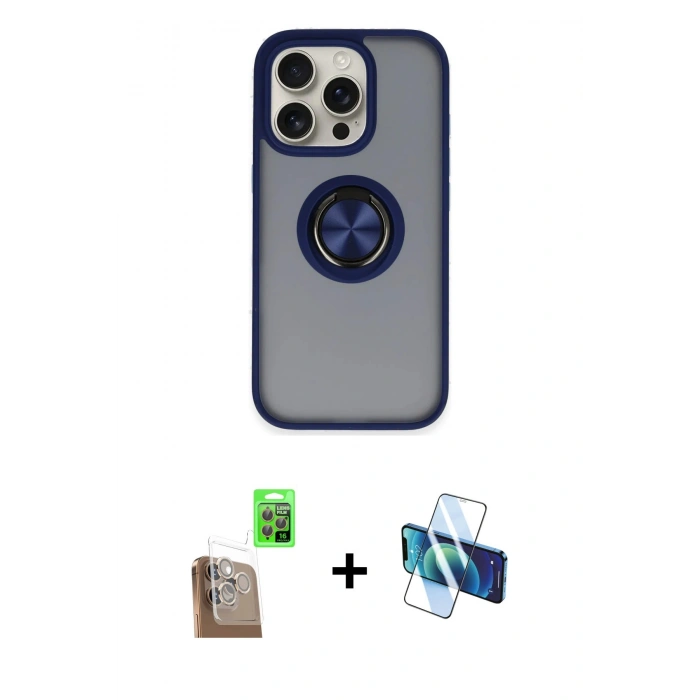 MARSİLYAN™- iPhone 16 Pro Kılıf Yörünge Çizgi - Siyah 3D Antistatik Cam Ekran Koruyucu + Raze Metal Kamera Lens - CLTM