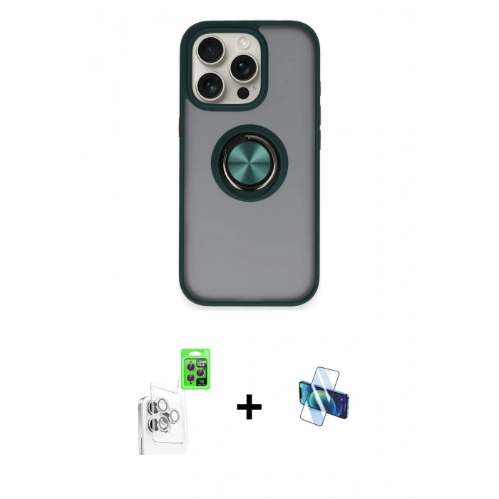 MARSİLYAN™- iPhone 16 Pro Kılıf Yörünge Çizgi - Siyah 3D Antistatik Seramik Nano Ekran Koruyucu + Raze Metal Kamera Lens - BZ