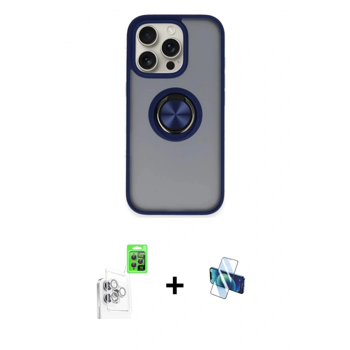 MARSİLYAN™- iPhone 16 Pro Kılıf Yörünge Çizgi - Siyah 3D Antistatik Seramik Nano Ekran Koruyucu + Raze Metal Kamera Lens - BZ