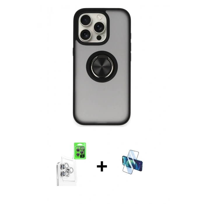 MARSİLYAN™- iPhone 16 Pro Kılıf Yörünge Çizgi - Siyah 3D Antistatik Seramik Nano Ekran Koruyucu + Raze Metal Kamera Lens - BZ