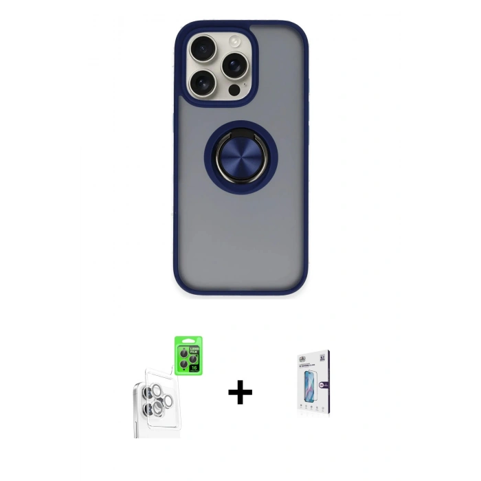 MARSİLYAN™- iPhone 16 Pro Kılıf Yörünge Çizgi - Siyah Bilvis 0.18mm Plus Cam Ekran Koruyucu + Raze Metal Kamera Lens - BZ