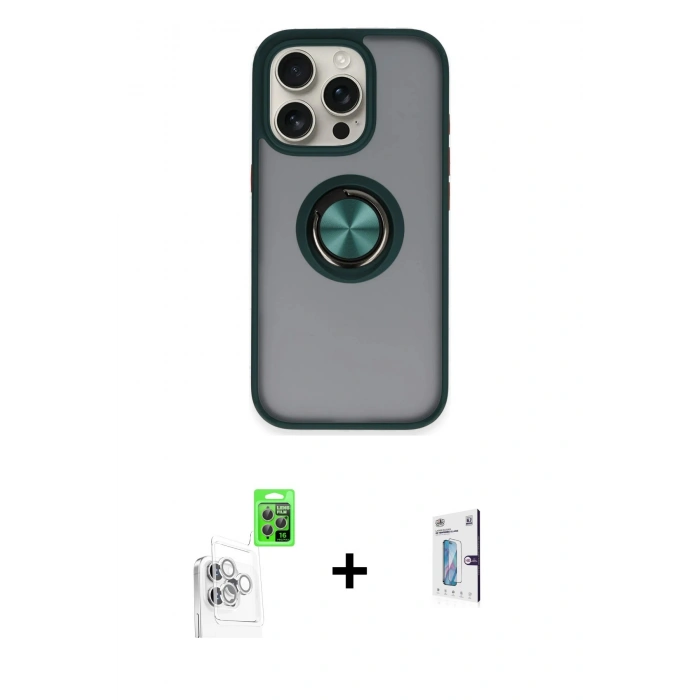 MARSİLYAN™- iPhone 16 Pro Kılıf Yörünge Çizgi - Siyah Bilvis 0.18mm Plus Cam Ekran Koruyucu + Raze Metal Kamera Lens - BZ