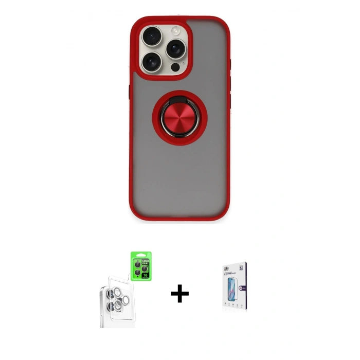 MARSİLYAN™- iPhone 16 Pro Kılıf Yörünge Çizgi - Siyah Bilvis 0.18mm Plus Cam Ekran Koruyucu + Raze Metal Kamera Lens - BZ